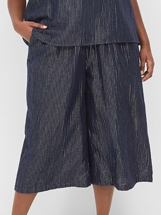 Lane Bryant Pants - Lane Bryant Navy Elastic Waist Pants with Metallic Pin Stripes- 28P